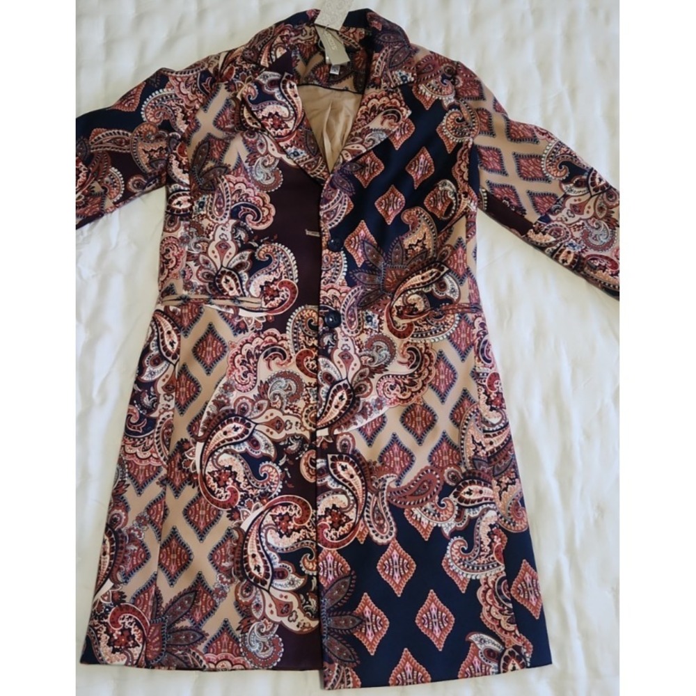Chico's Drama Coat Patched Print Leather Multi Color Mixed Media Jacket Size 4/6